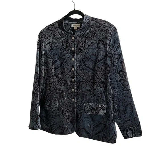Coldwater Creek Velvet Paisley Jacket Blue & Brown Print Size X-Large women’s - Picture 2 of 13